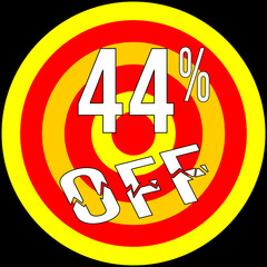 44% discount off, target in red and yellow on a black background.