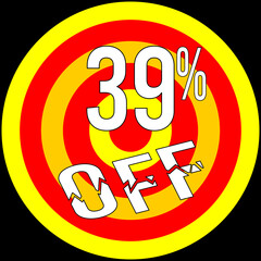 39% discount off, target in red and yellow on a black background.