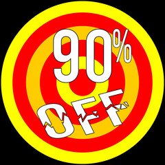 90% discount off, target in red and yellow on a black background.
