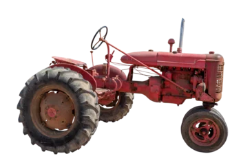 Fotobehang tracteur agricole ancien de couleur rouge sur fond transparent © PL.TH