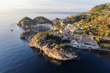 Aerial view of sea coast in Taormina, Sicily, Italy