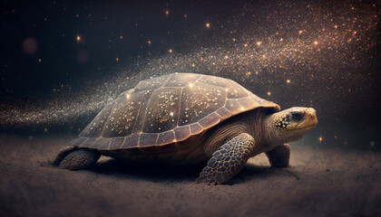 Fototapeta na wymiar Extinction concept of turtle fading away in the stars