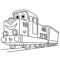 Cartoon Happy Train Coloring Page. Locomotive Isolated On White Background. Illustration For Children. Coloring Book