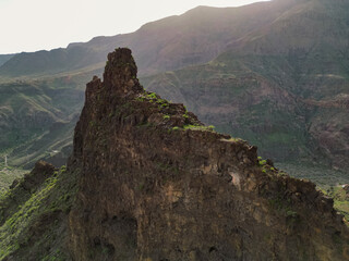 Aerial view of natural fortress and archaeological site Ansite in Gran Canaria, Spain
