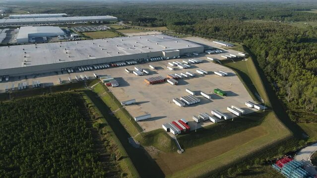 Aerial view of trucks near a distribution center in Davenport, Florida. 