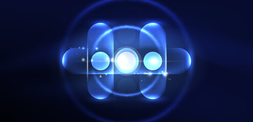 Abstract glowing neon light techno circles background
