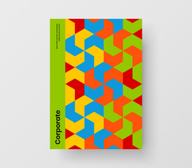 Trendy mosaic tiles leaflet layout. Bright postcard A4 design vector concept.