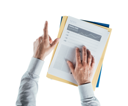 Businessman holding a report and pointing