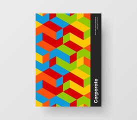 Modern journal cover A4 design vector illustration. Unique mosaic pattern leaflet template.