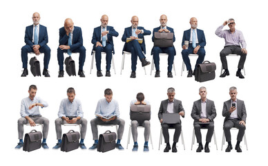 Businessman sitting on a chair and waiting, isolated