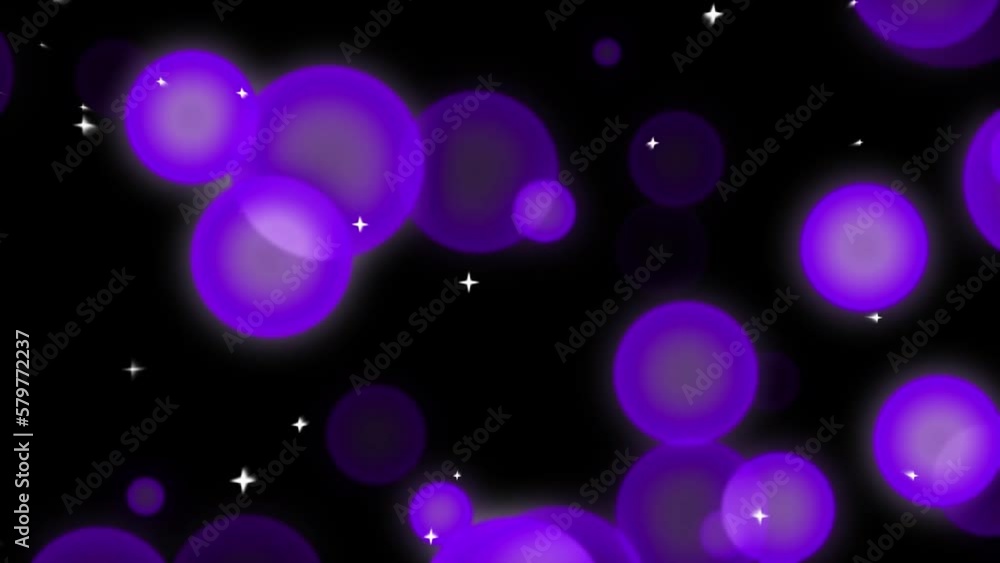 Wall mural loop star bubbles particles floating black abstract background.