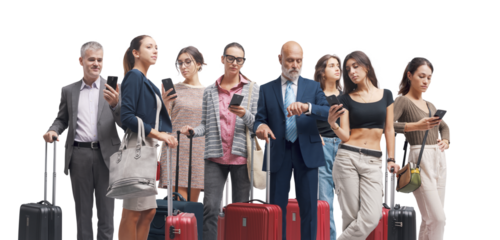 Traveling people using their smartphone