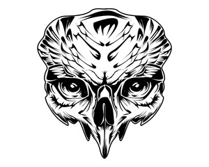 Owl head skull vector illustration for t-shirt, owl head tattoo, owl head silhouette