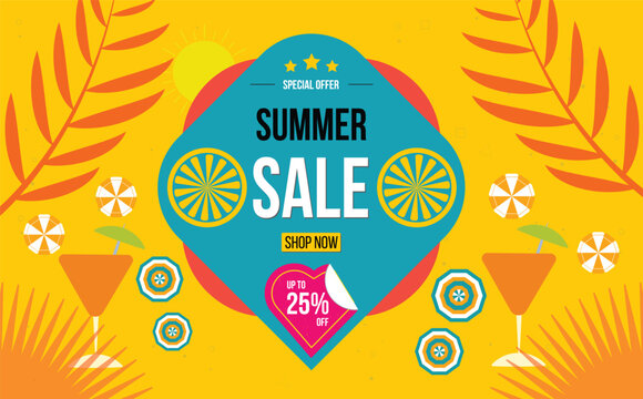 sale lettering template banner. Summer Summer sale design. 25% off