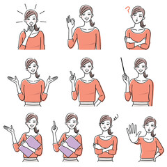 若い女性の表情のセット