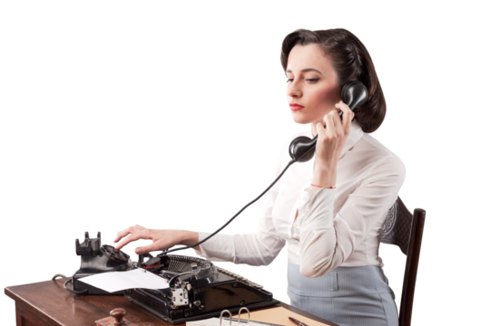 Beautiful efficient secretary working in the office, vintage style