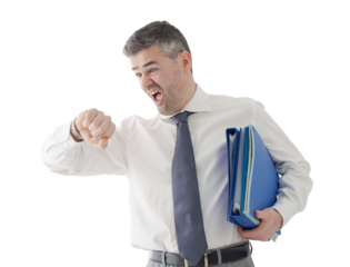 Businessman in a hurry checking time