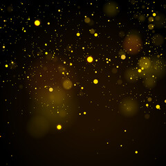 Sparkling dust particles. Glittering red golden dust. Abstract background with bokeh effect.