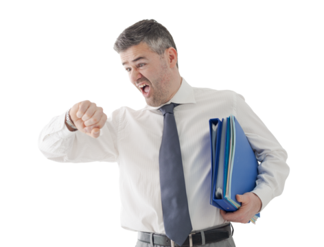 Businessman in a hurry checking time