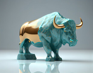 Bull bison wild animal statue in marble with the crystal design, generative ai