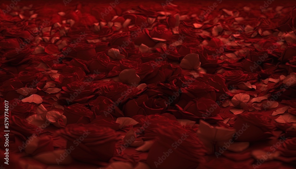 Poster a bunch of red roses that are laying on the ground with a red light in the middle of the picture and