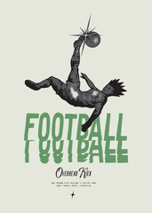 Anime Football. Soccer player kicking ball overhead. Football vintage typography silkscreen t-shirt print vector illustration
