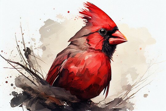 Cardinal bird, watercolor style. Generative AI