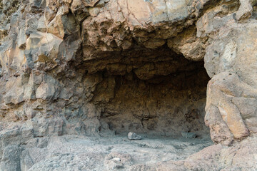View of small cave in the Ansite natural fortress, Gran Canaria, Spain