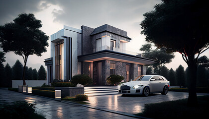 Modern_style_villa exterior design Ai generated image