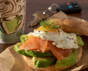 bagel sandwich with egg and lox