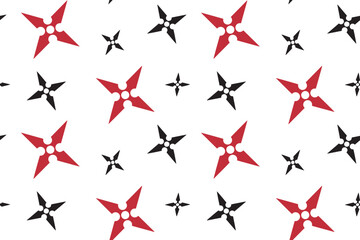 Red and Black Japanese Ninja Shurikens. Oriental culture accessories seamless pattern art. © Rafael