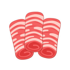 Raw beef slice for hot pot,chinese food. Italian prosciutto crudo or spanish jamon. Jerked meat, isolated on white background.