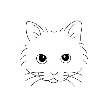 Vector isolated one single cute cat kitten head face portrait colorless black and white contour line easy drawing

