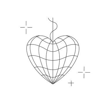 Vector isolated one single heart shaped mirror disco ball colorless black and white contour line easy drawing

