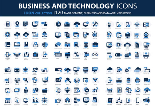 Business and marketing, programming, data management, internet connection, social network, computing, information. Flat vector illustration	