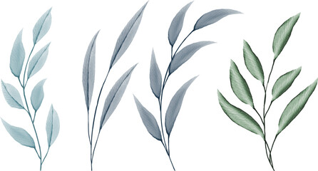 Naklejka premium Watercolor green leaves