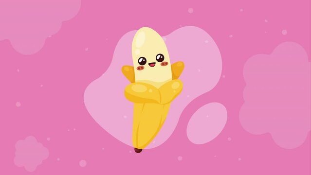 fresh banana fruit kawaii character animation