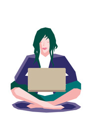 Woman with a laptop, meditating (v. 1.0)