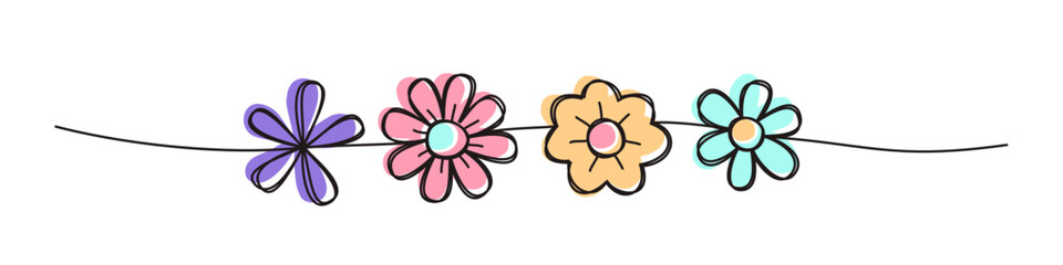 Doodle floral spring scribble banner on white background