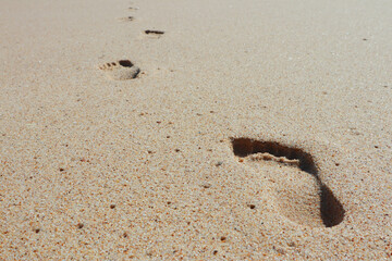 Print of foot steps on wet sand