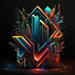 Futuristic psychedelic print, psychedelic logo, electronic vibe, psychedelic universe, Generative AI
