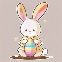 Fototapeta premium cartoon bunny holding an easter egg. Happy Easter greeting card vector illustration. Cute bunny holding easter egg. Generative Ai.