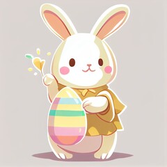 Obraz premium cartoon bunny holding an easter egg. Happy Easter greeting card vector illustration. Cute bunny holding easter egg. Generative Ai.
