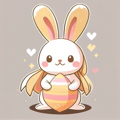 cartoon bunny holding an easter egg. Happy Easter greeting card vector illustration. Cute bunny holding easter egg. Generative Ai.
