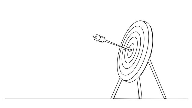 animated continuous single line drawing of archery target with arrow in middle, line art animation