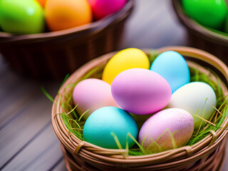 colorful easter eggs in a basket