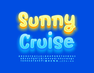 Vector advertising Poster Sunny Cruise. Playful Glowing Font. Modern 3D Alphabet Letters and Numbers set