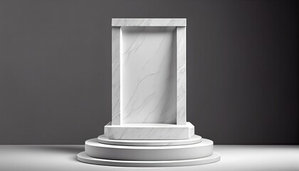Marble product display on black background with modern backdrops studio. Empty pedestal or podium platform. Generative Ai