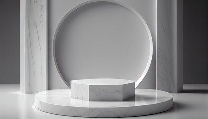 Marble product display on black background with modern backdrops studio. Empty pedestal or podium platform. Generative Ai