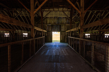 Wooden beams of historic barn at dairy farm at Pierce Point in California  - 579785626